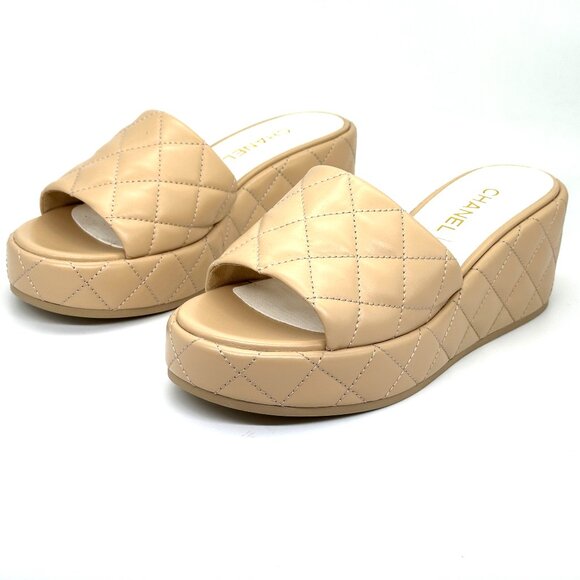 CHANEL 24P Quilted Leather Open Toe Wedge Heel Mule Slide Platform Sandal - Picture 12 of 14